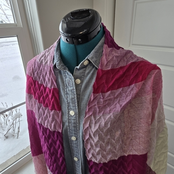 COLDWATER CREEK PINK PURPLE COLORBLOCK CRINKLE OVERSIZE SCARF SHAWL WOMEN OS - Picture 3 of 14